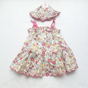 Girls Summer Flowers Dress with Matching Sunhat NWT